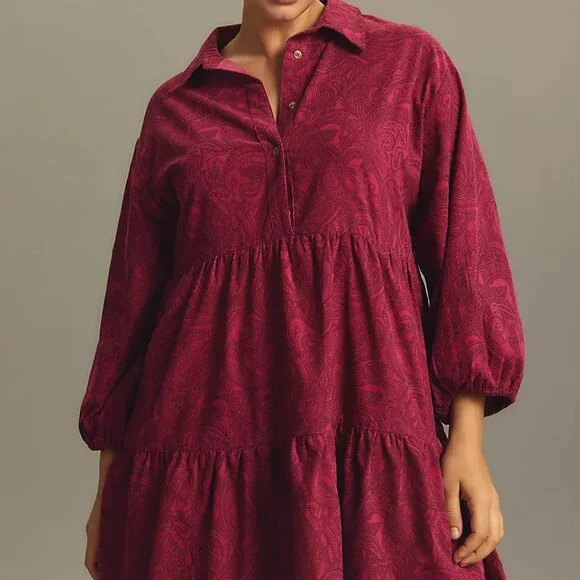 The Bettina Tiered Shirt Dress by Maeve: Mini Paisley Corduroy Edition
